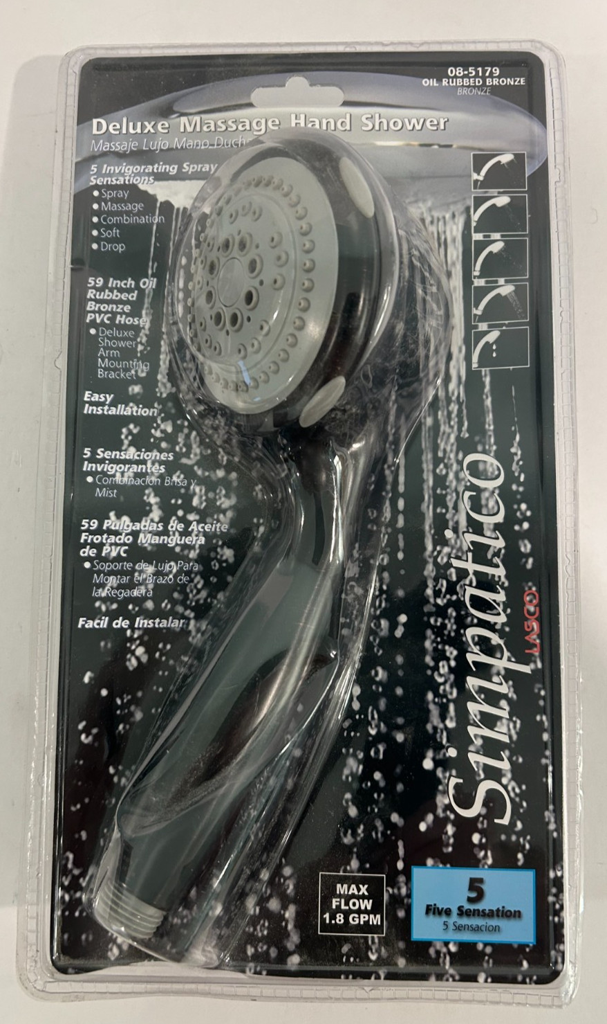 SIMPATICO 08-5179 Massage Hand Shower 5-Function Sprayer New FREE SHIPPING