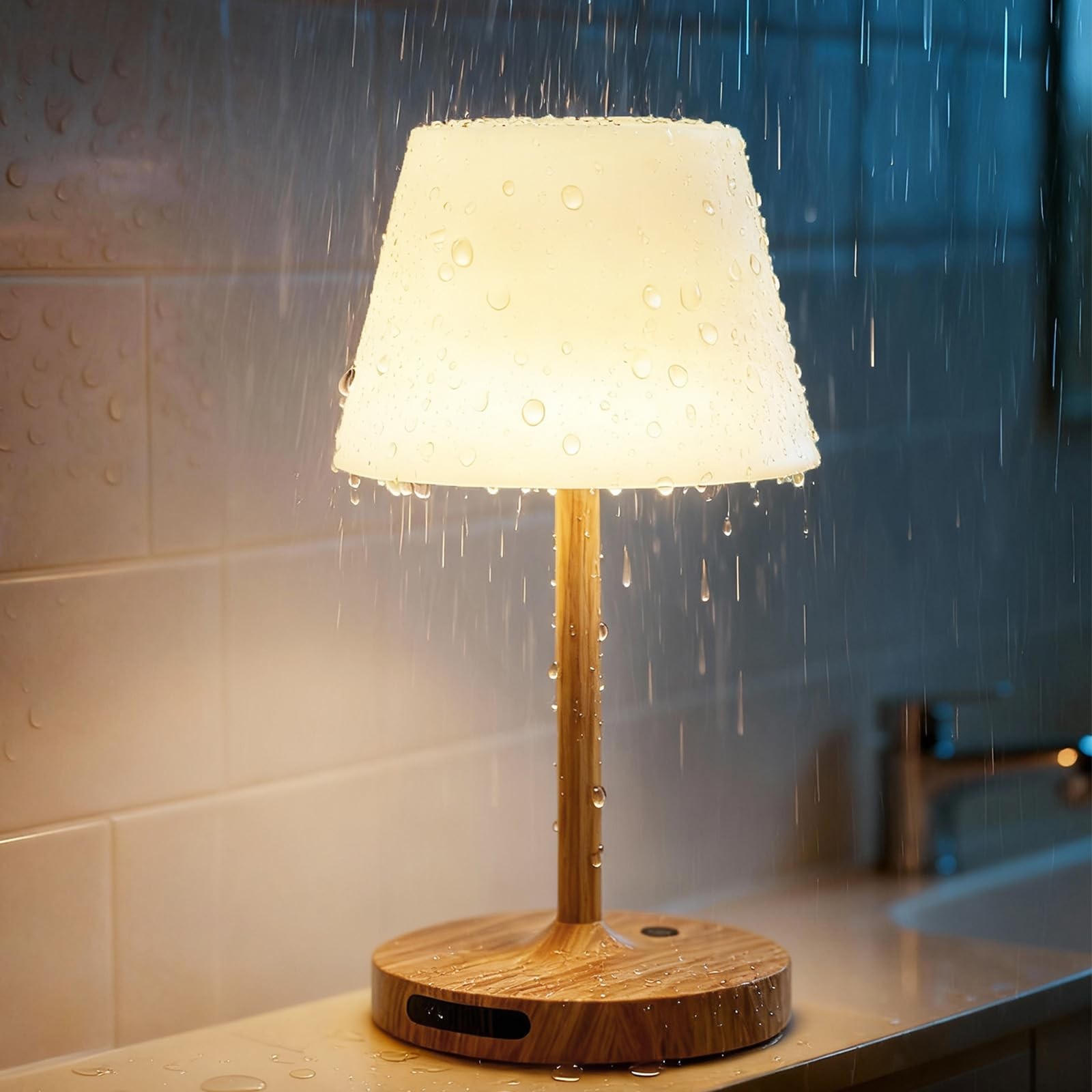 SAIWEYA Outdoor Waterproof Shower Lamp, 5200mAh Cordless 5200mAh, Wood Grain