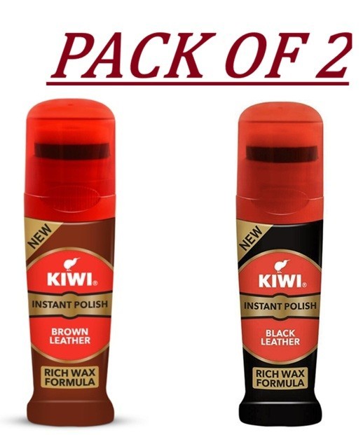 Kiwi Premium Instant Shoe Polish Bundle Black & Brown 75ml Each Leather Care