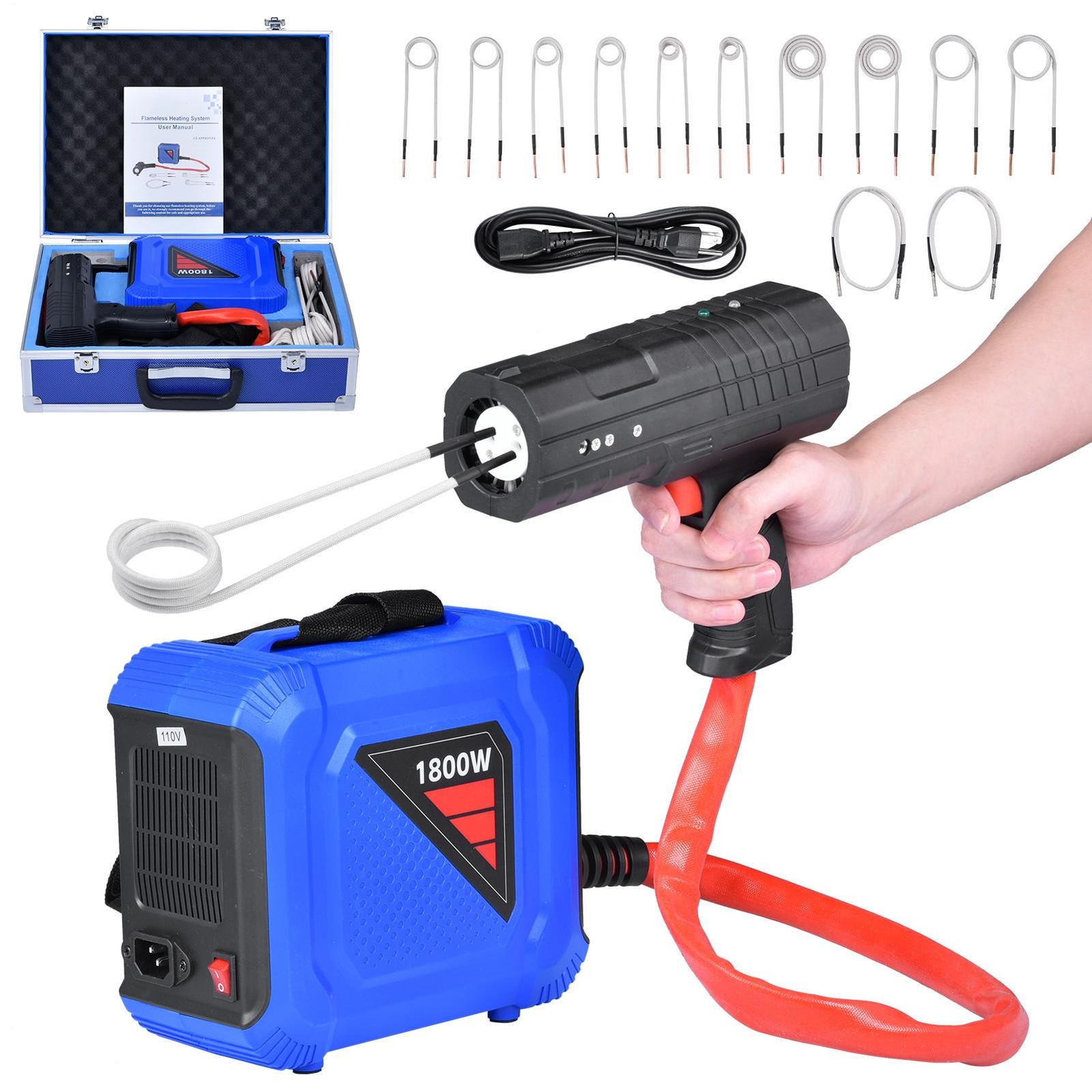 1800W Magnetic Induction Heater Kit Automotive Flameless Bolt Heat Tool W/12 Coi