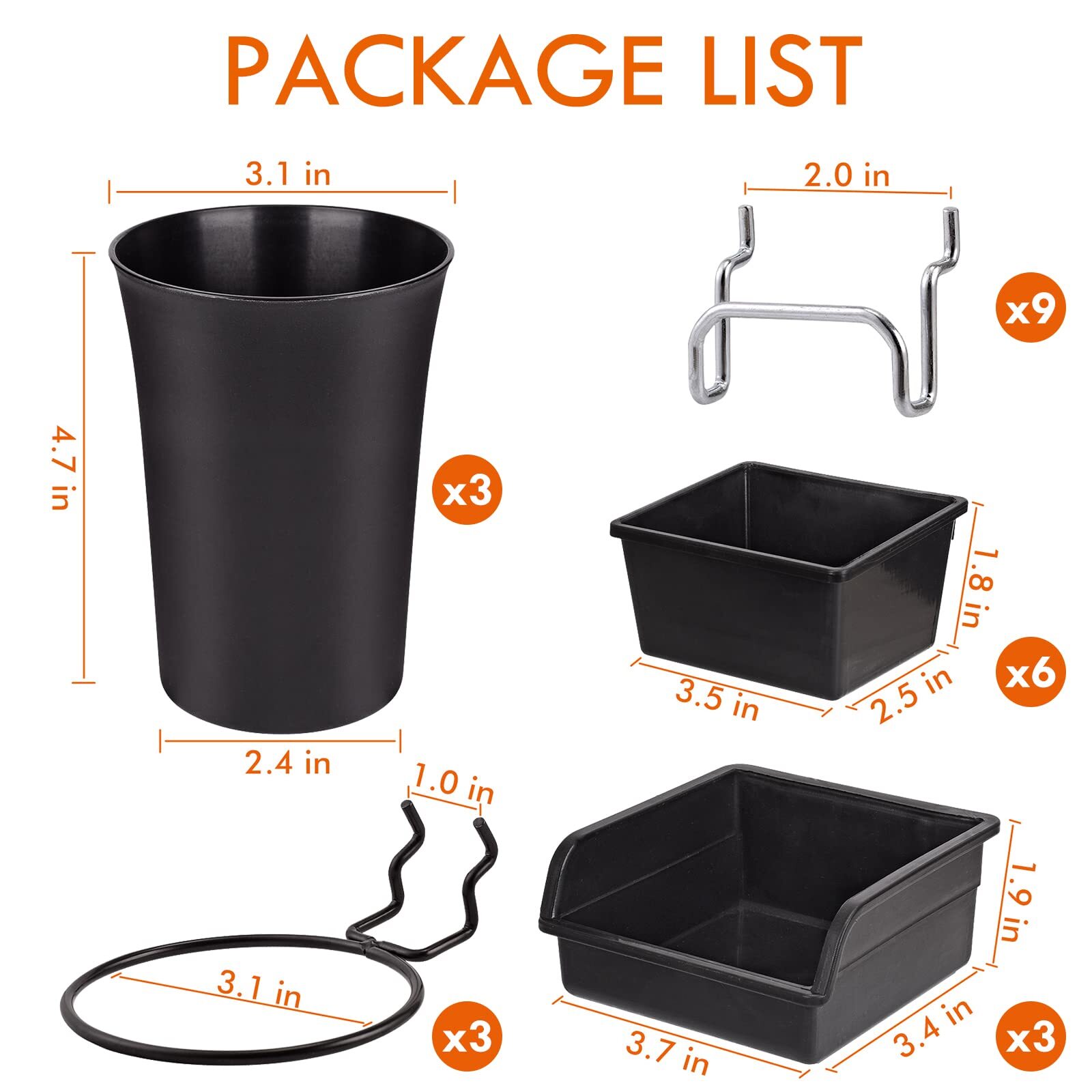 G.CORE 12 Pack Pegboard Bins PegBoard Cups with Hooks & Loops, Peg Hooks Asso...