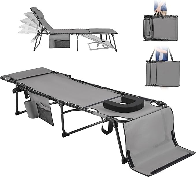 22.4" Tanning Chair Adjustable 5-Position Folding Chaise Lounge Chairs For Beach