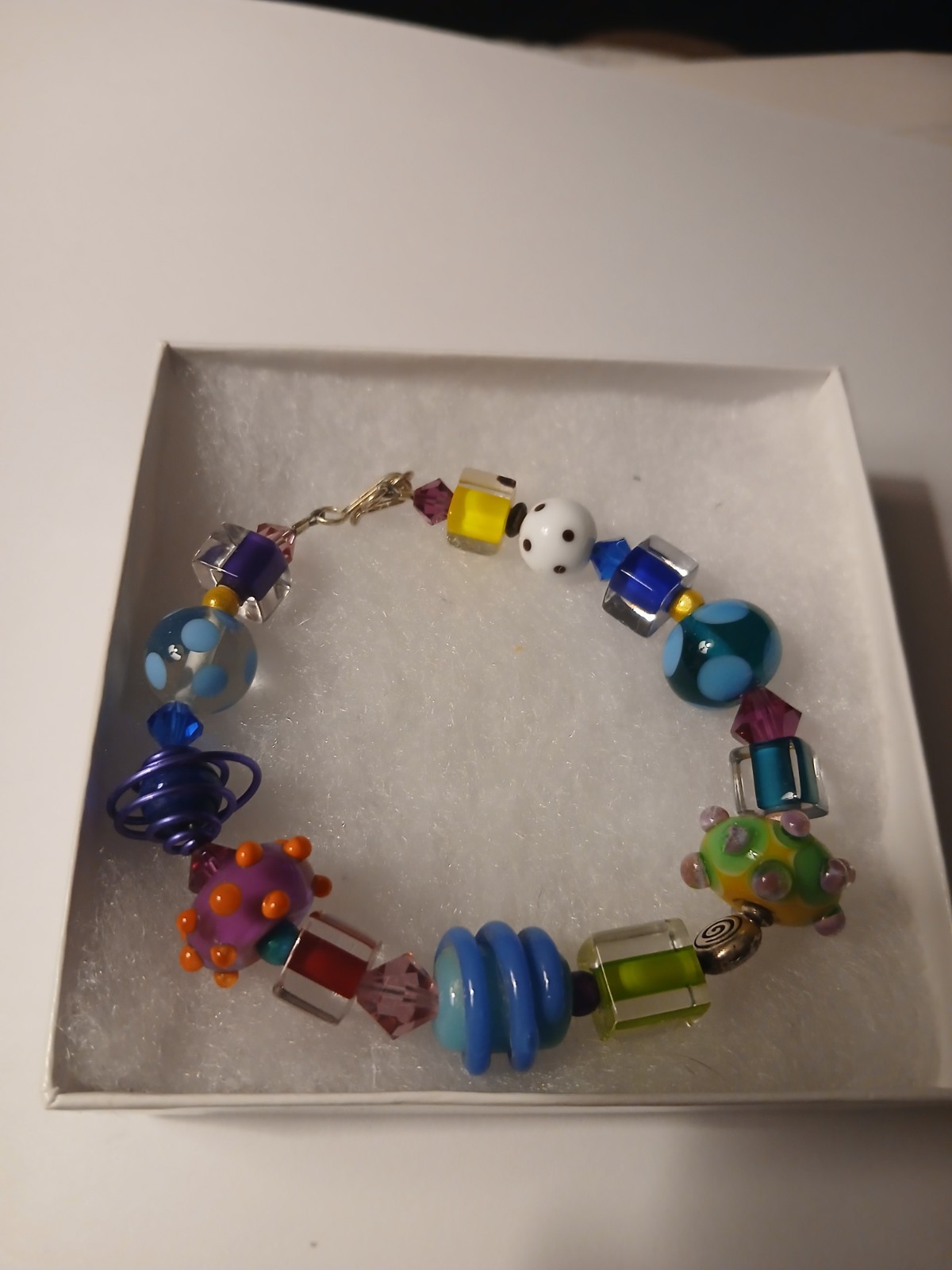 Glass Lampwork Beaded Bracelet 7 Inches Colorful