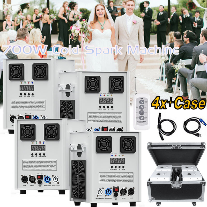 4PCS 700W Cold Spark Machine Firework Stage Effect DMX Wedding with Flight Case