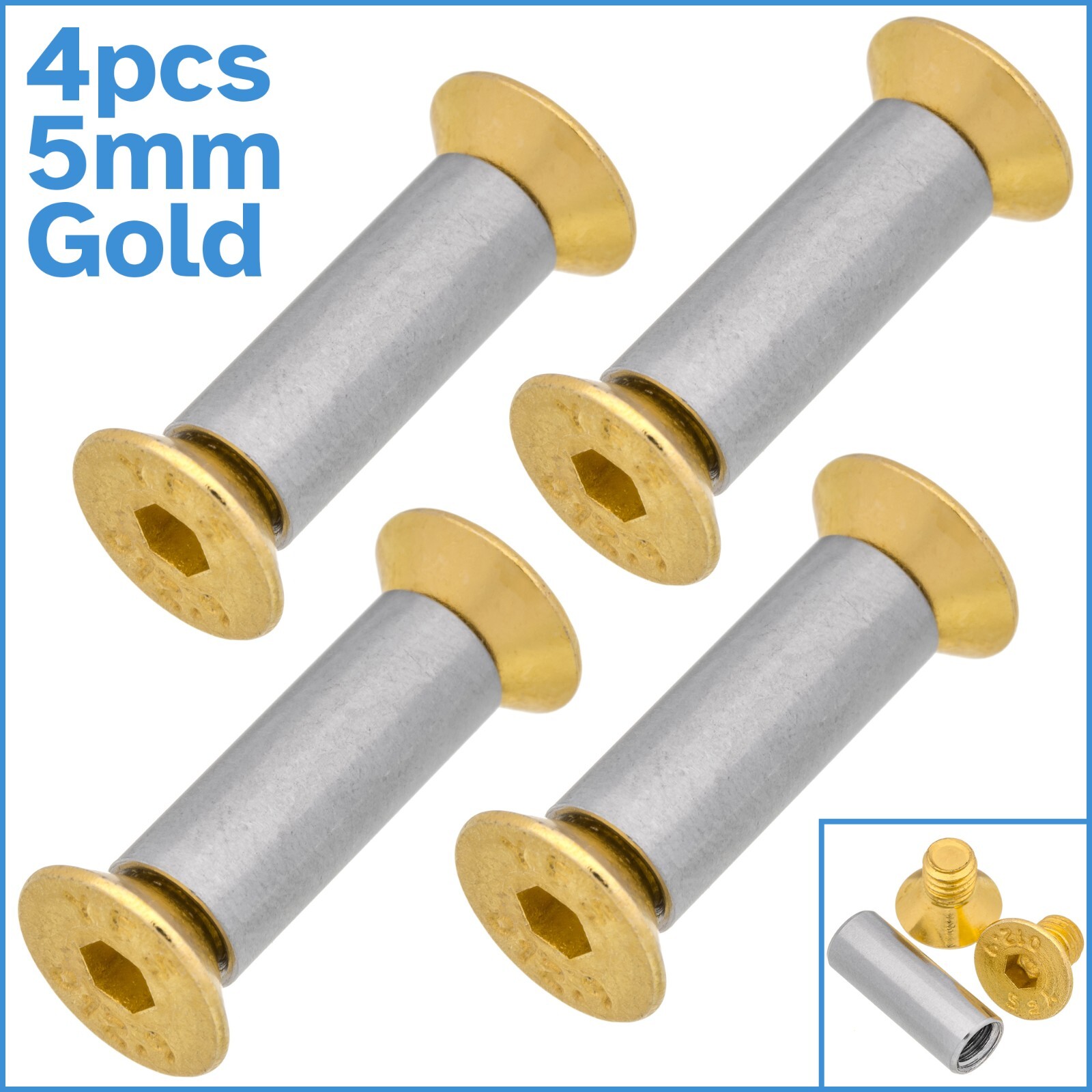 4pcs 5mm Gold Flat Head Screw Rivet Knife Making Handle Bolt Hex Fastener Shaft