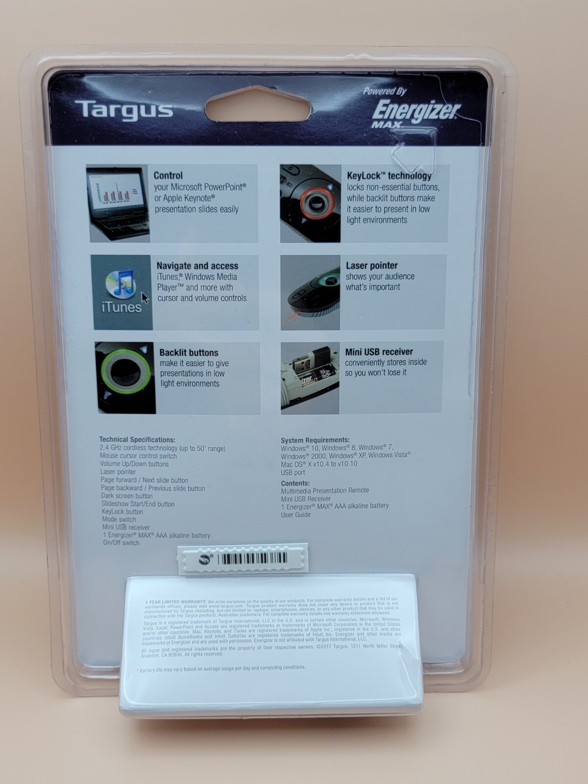 Targus Laser Presentation Remote with Key Lock Technology to Lock [Brand New]