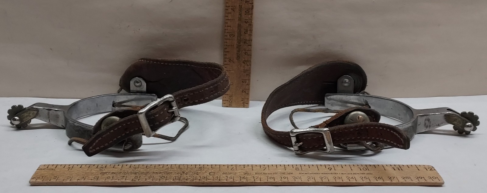 Pair COWBOY - WESTERN style SPURS - with leathers - altered - listing #720261
