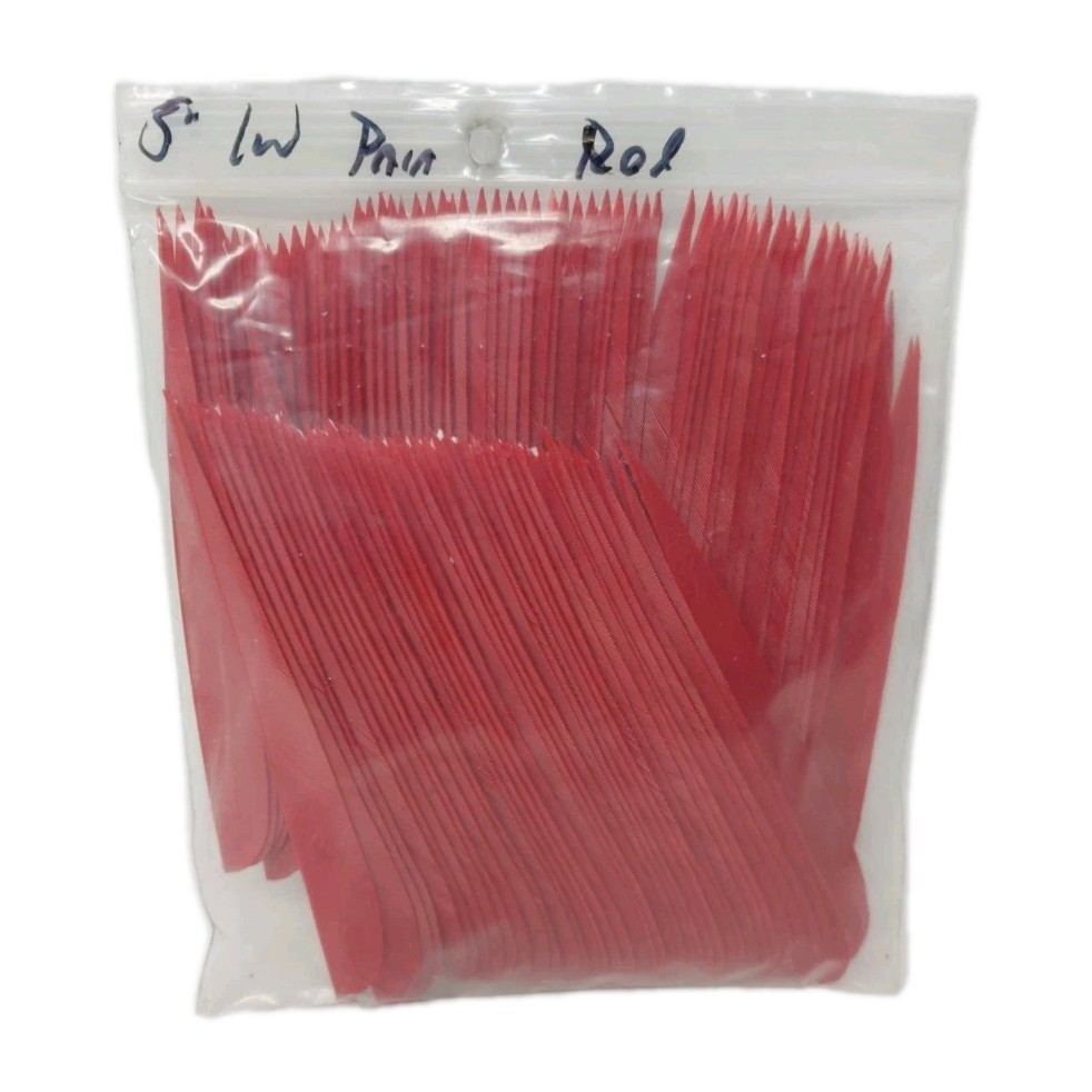 100pk Archery Arrow Feathers 5" Left Wing: Parabolic Rose Red