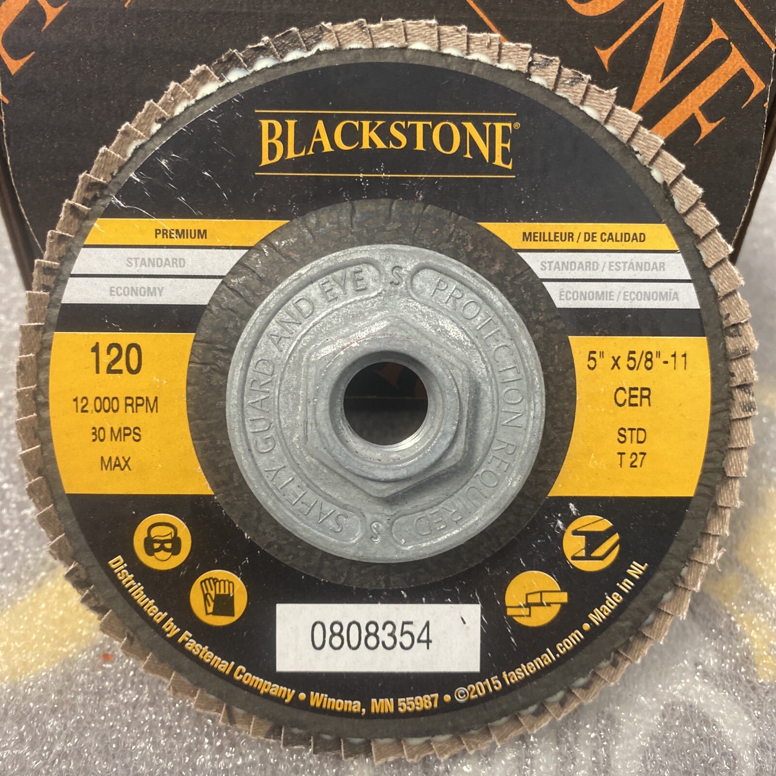 BLACKSTONE 5" x 5/8"-11 Type 27 120-Grit Ceramic Flap Disc w Fiberglass Backing