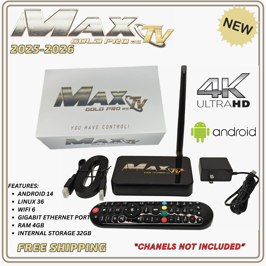 MaxTV Gold PRO 25 Max TV 4K Quad Core 64 Bit 2025-2026 + VOICE REMOTE CONTROL