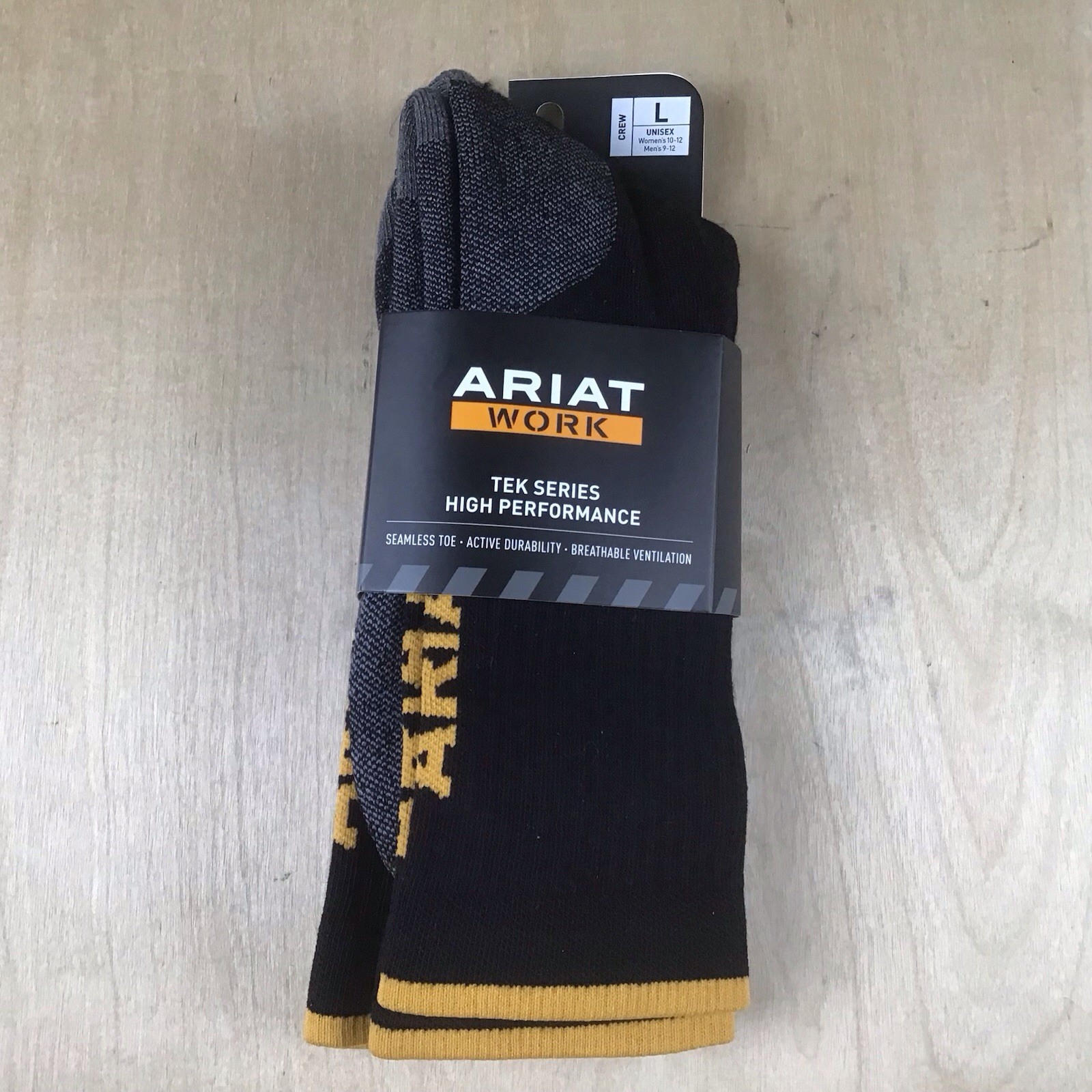 Ariat Work Tek Series High Performance Mid Calf Socks Unisex Large Black 2 Pair