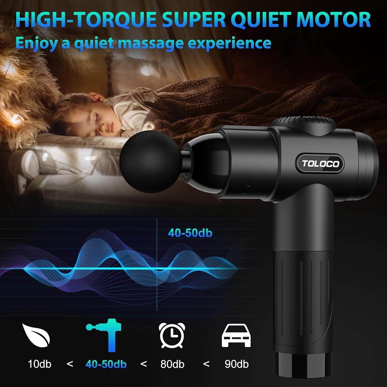 TOLOCO EM26 Deep Tissue Massage Gun 10 Heads Percussion Massager Black