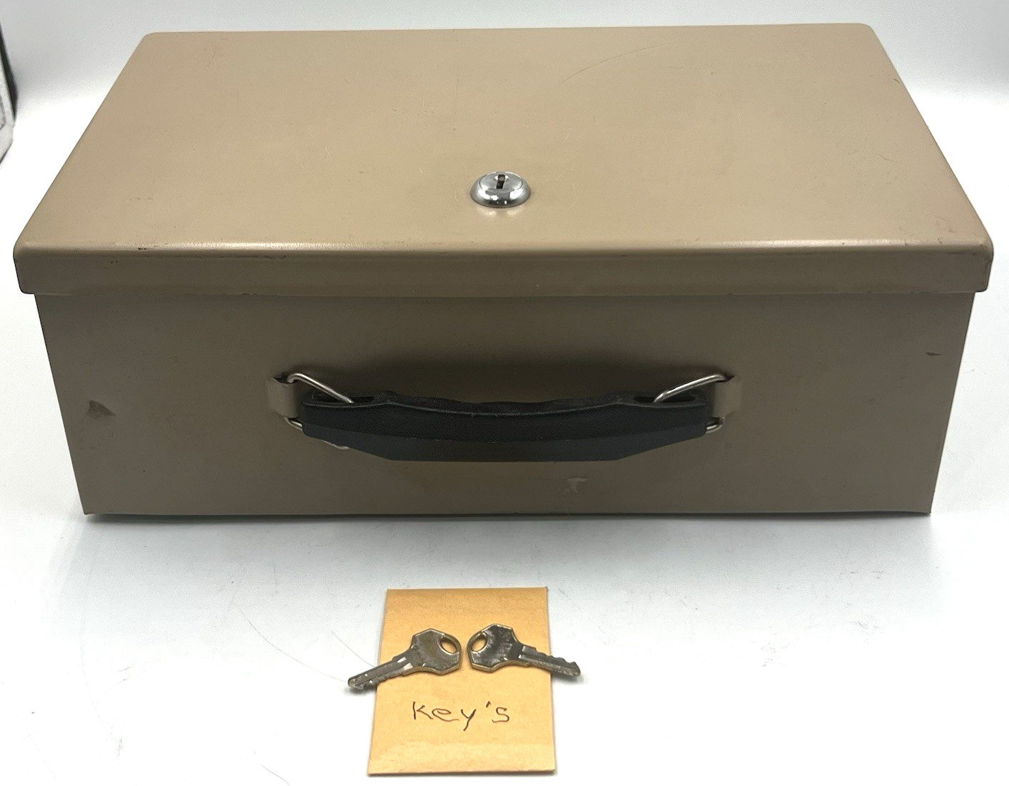 Security Cash Box Vintage Rockaway Metal Lock Chest Tan w/ 2 Keys Inwood NY
