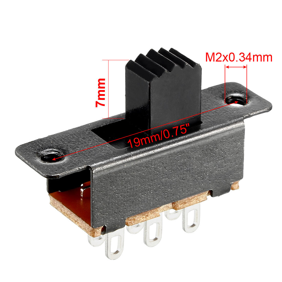 15pcs. 7mm Vertical Slide Switch DPDT 6 Terminals PCB Panel Hitch