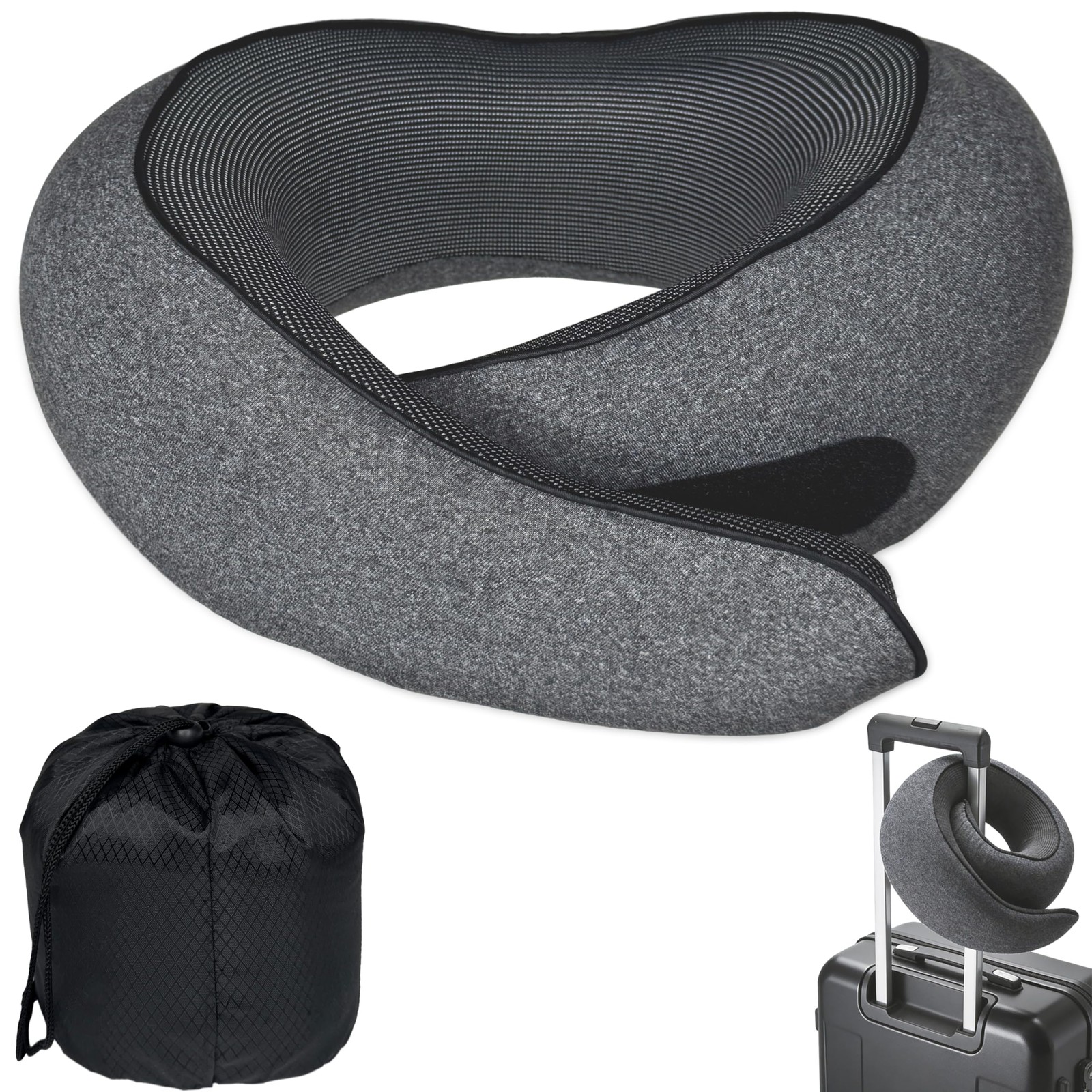 BOLEISE Travel Pillow, Neck Pillow for Airplane, Ergonomic Memory J10, Grey