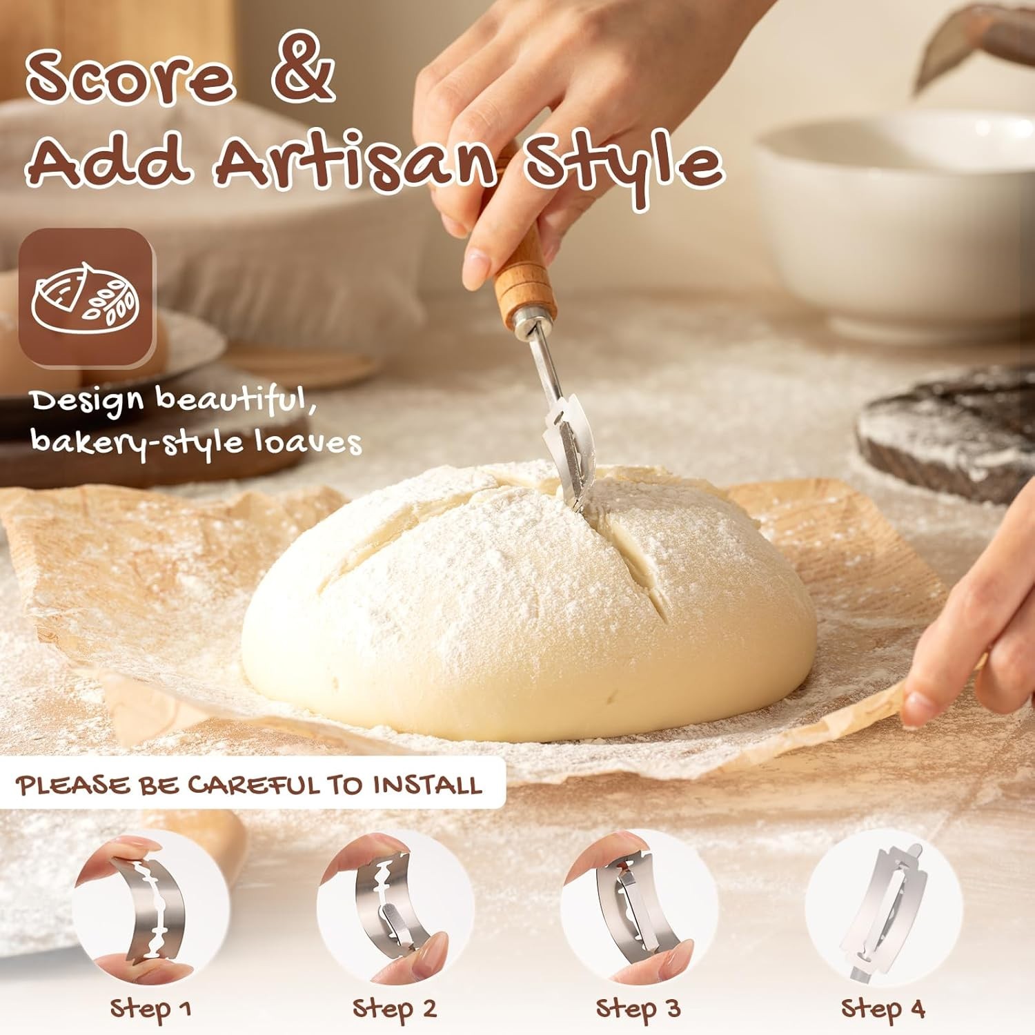 Sourdough Baking Kit with Banneton Baskets, Tools, and Stencils for Beginners