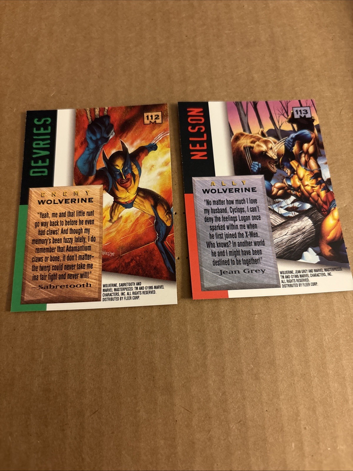 WOLVERINE 1995 Fleer Marvel Masterpieces #112 & #113 Comic Superhero Cards (f5)