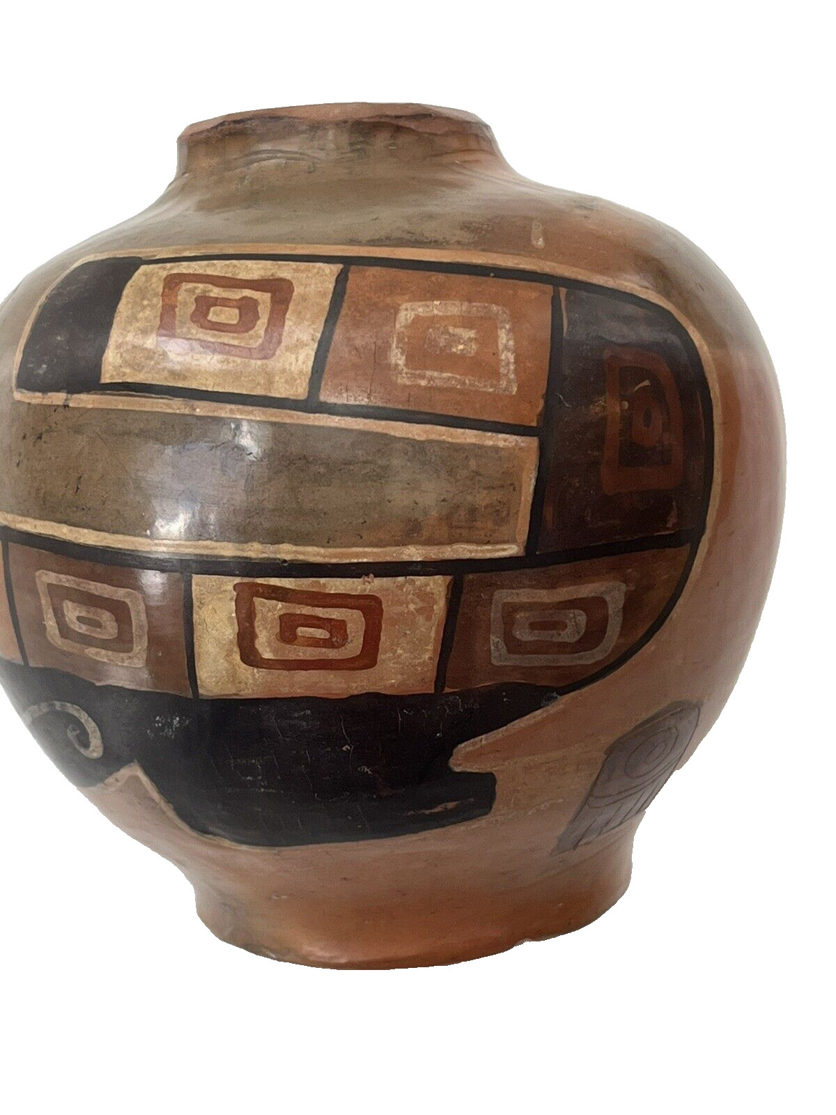 Moche Style Jaguar Motif Pottery Vase 4" T, Peru