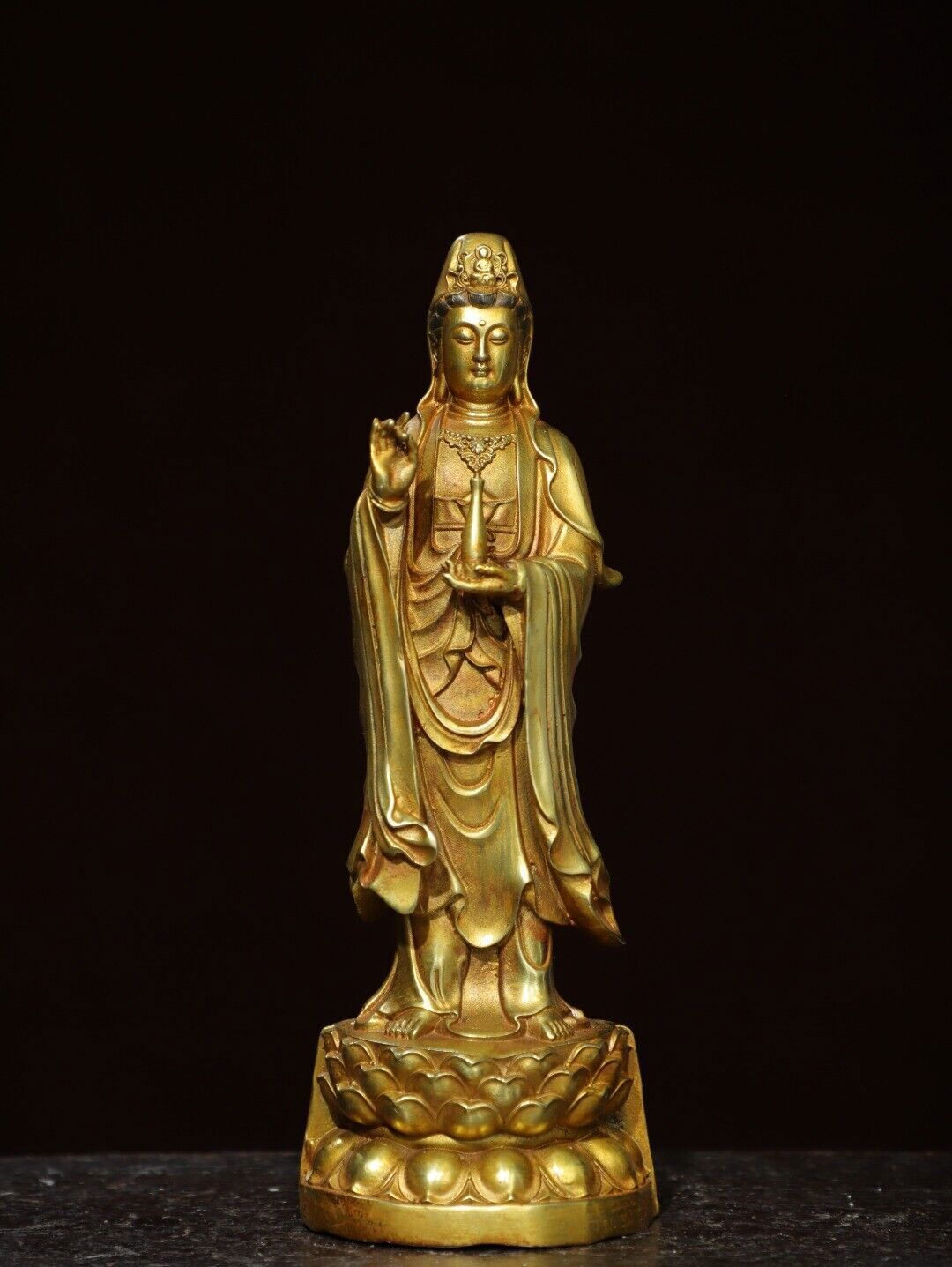 10" Antique Tibet Tibetan Buddhism temple Bronze gilt guanyin bodhisattva statue