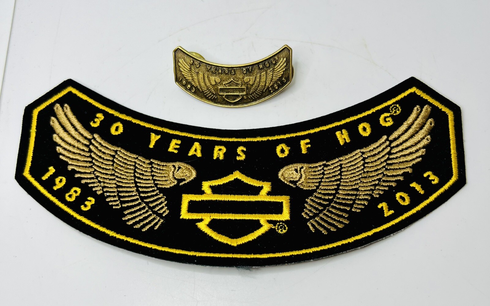 Harley-Davidson 30 Years of HOG 1983-2013 Rocker Patch & Brass Rocker Pin  NEW
