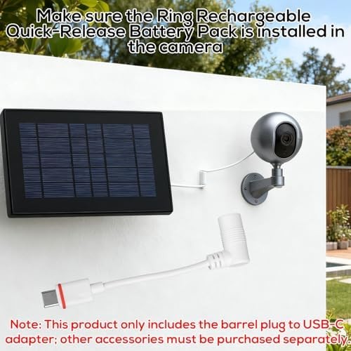 2pcs Barrel Plug to USB-C Power Adapter for Ring Solar Panel & USB-C Security Ca
