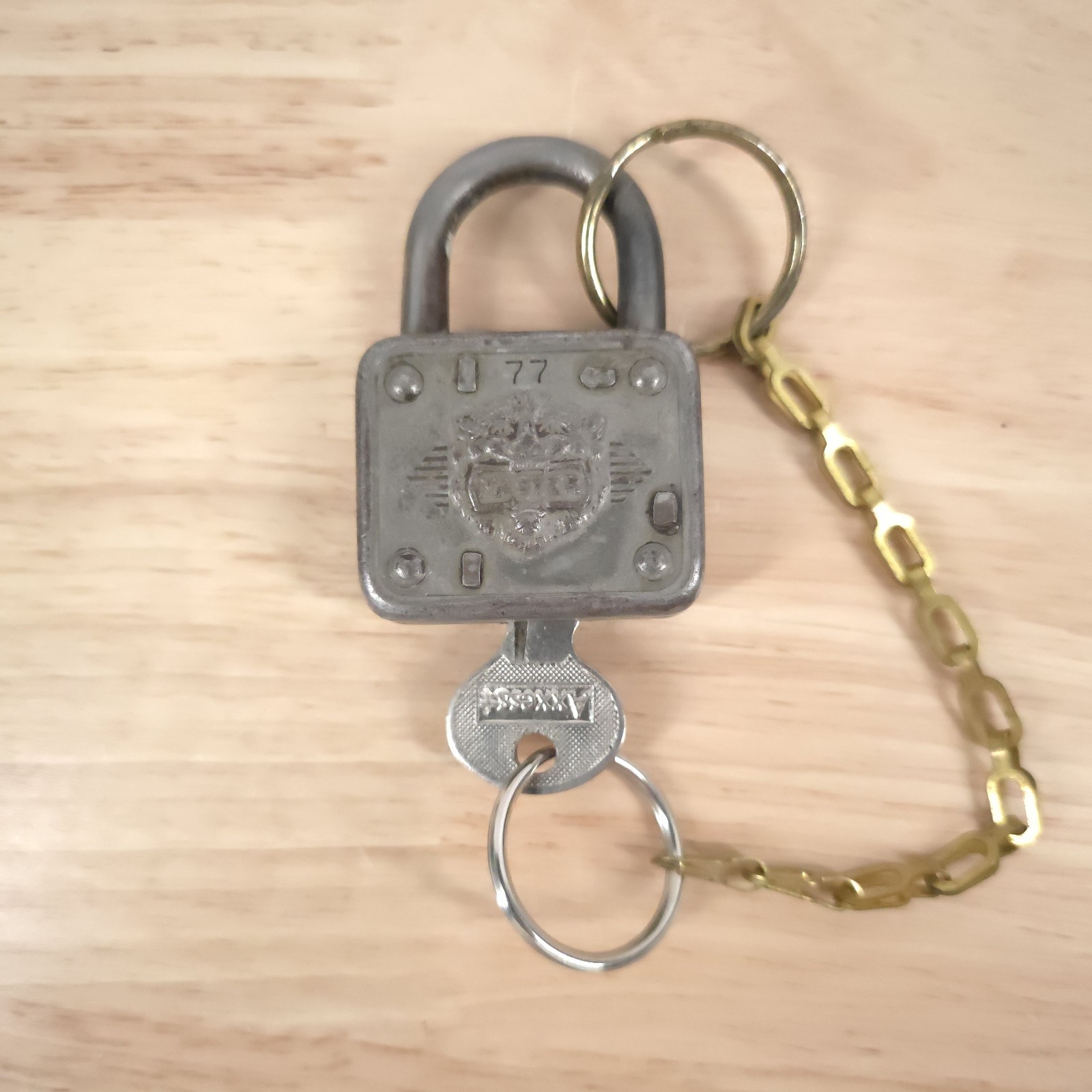 Vintage Master Lock Co. No. 77 Lions Head Padlock with Key Works USA