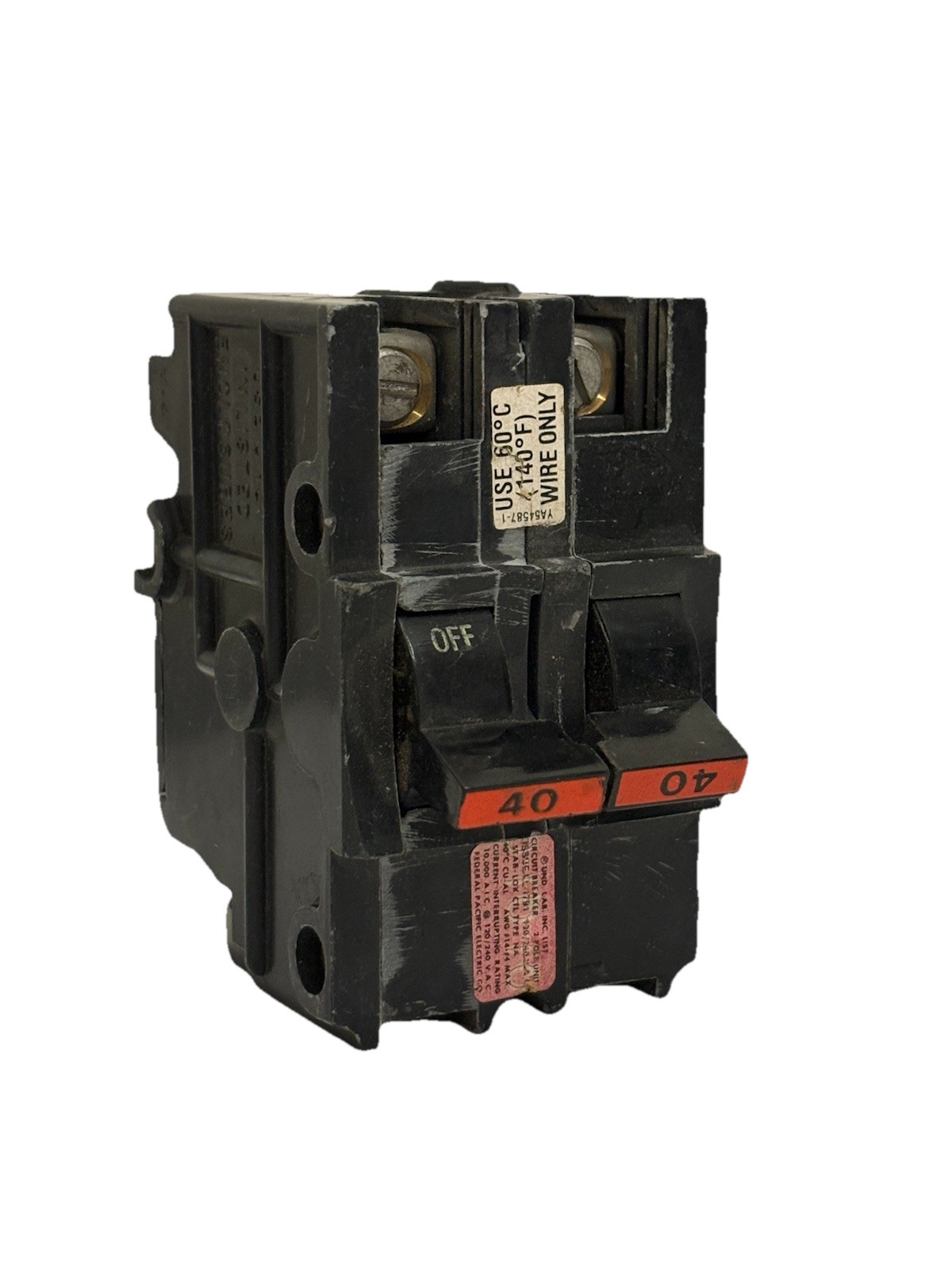 Federal Pacific FPE NA240 2 Pole 40 Amp Stab Lok Circuit Breaker - Red Handle