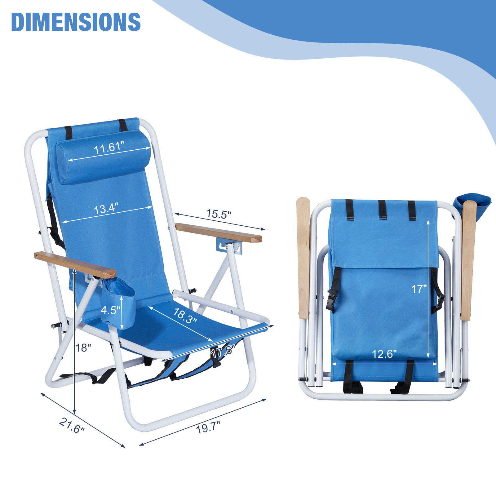 2 Pack Folding Beach Chair for Adults,4 Position Portable Backpack With Headrest