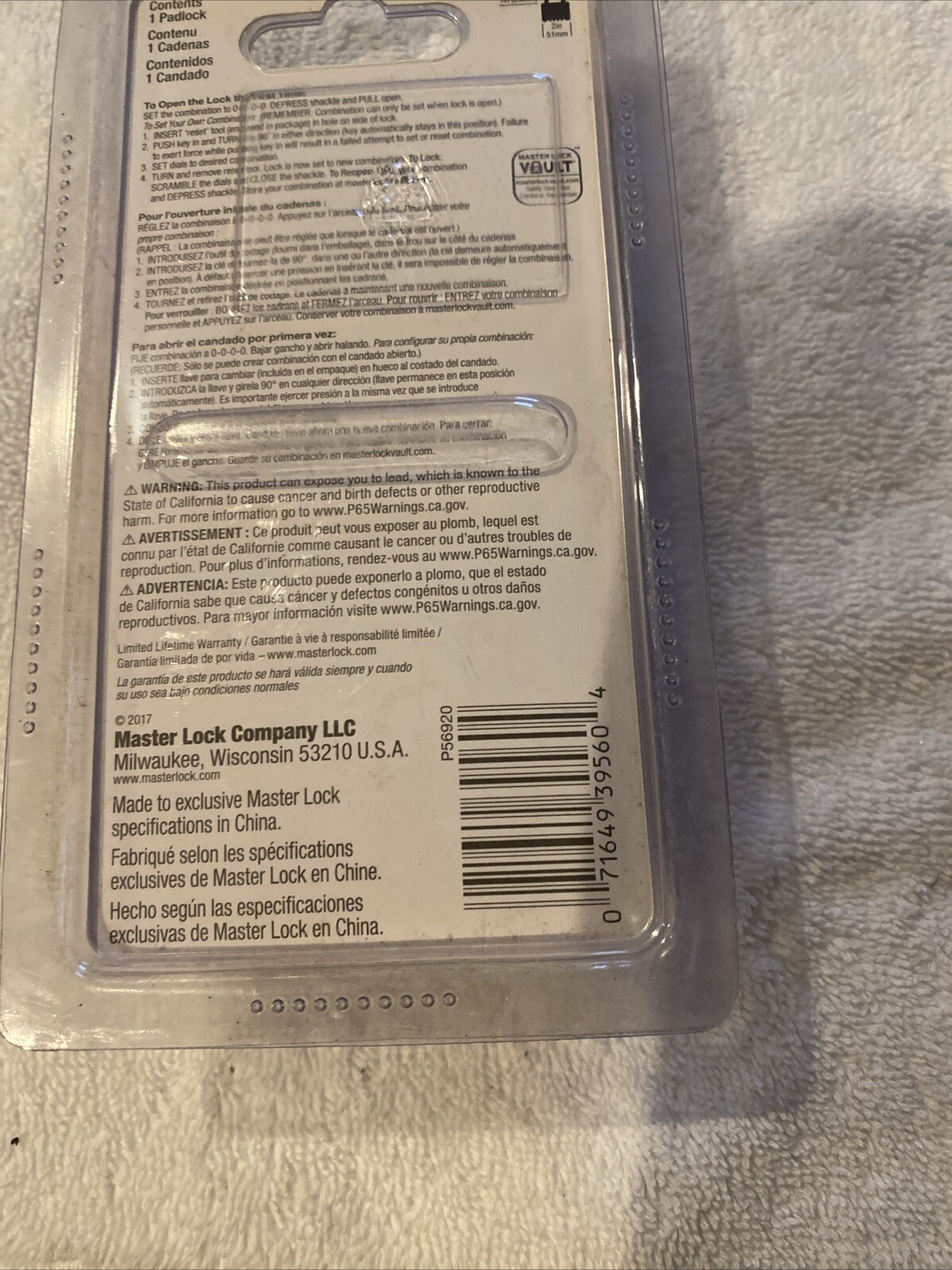 Master Lock Resettable Combination Padlock 2" wide Brass 175D (996)