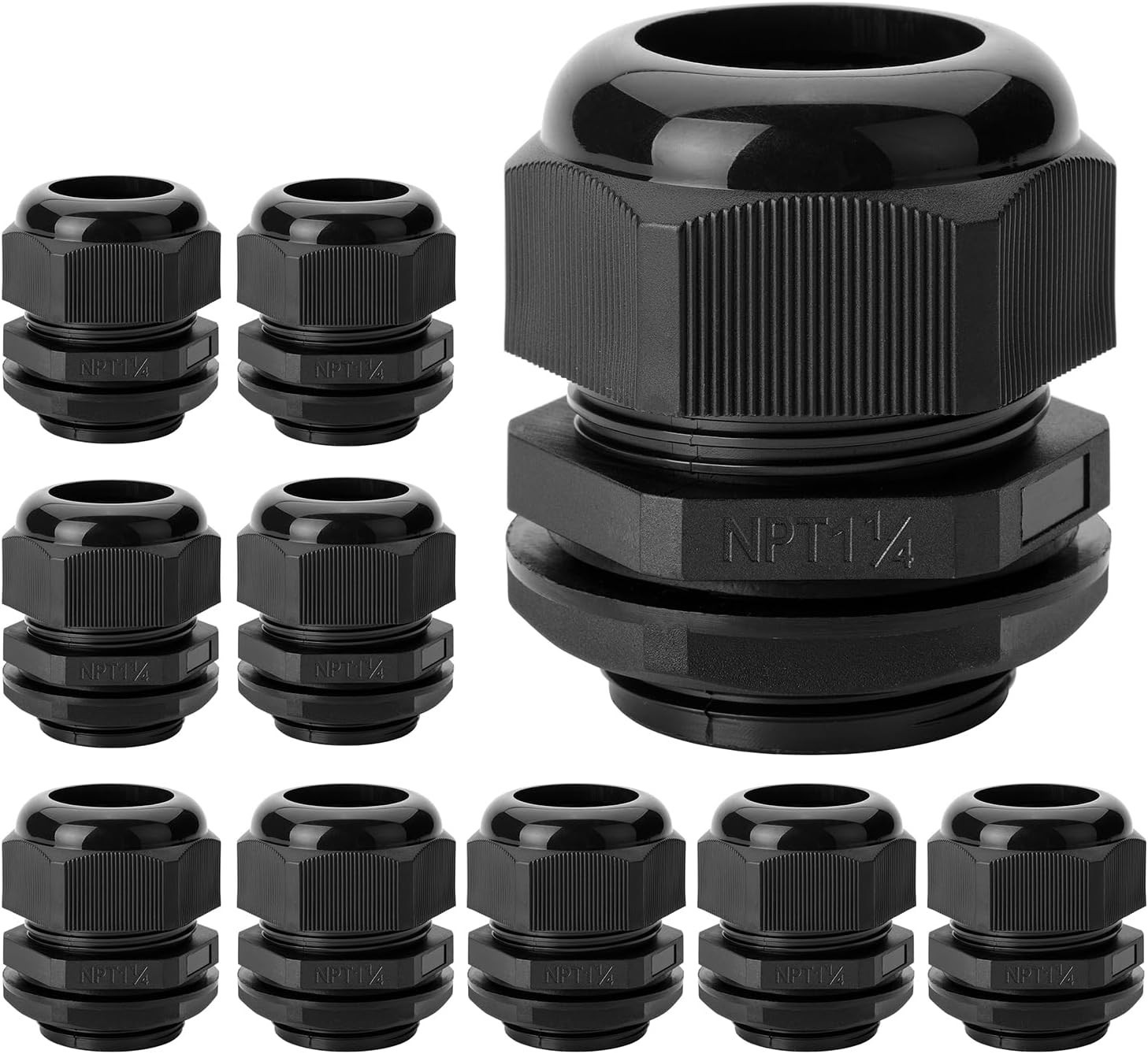 Bates- Cable Gland, 10 Pack, 1 1/4" NPT Nylon Strain Relief Cord Connector,Cord