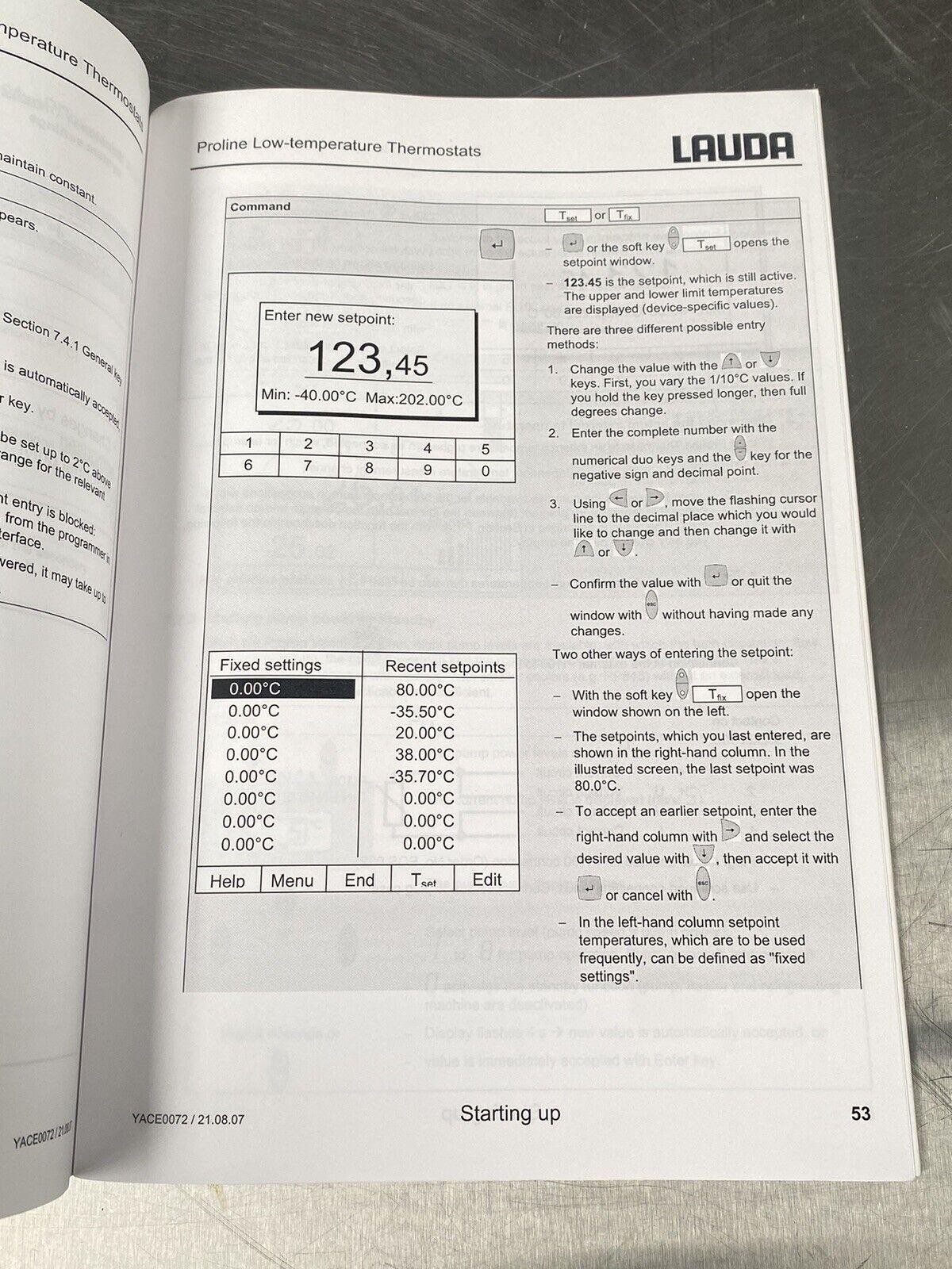 Lauda Proline Cooling Thermostat - Users Manual/Instructions Book