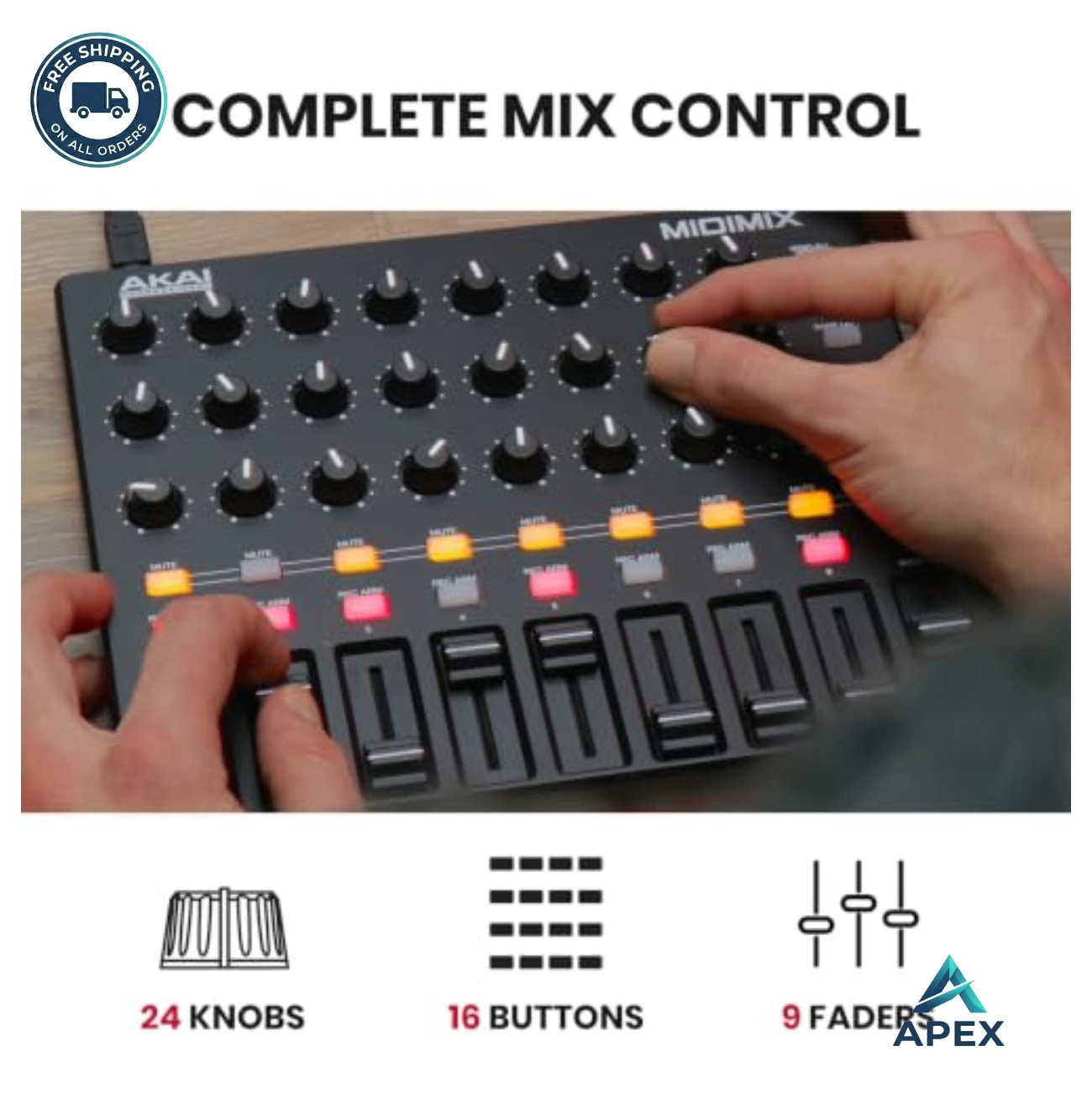 USB MIDI Controller Mixer 8 Faders 24 Knobs 16 Buttons Ableton Live DAW Control