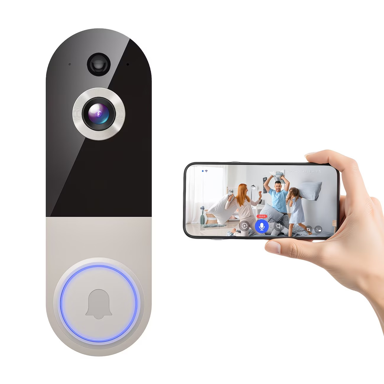 2K Wireless Doorbell Camera | Wall-mounted, AI Human Detection, Real-time Monito