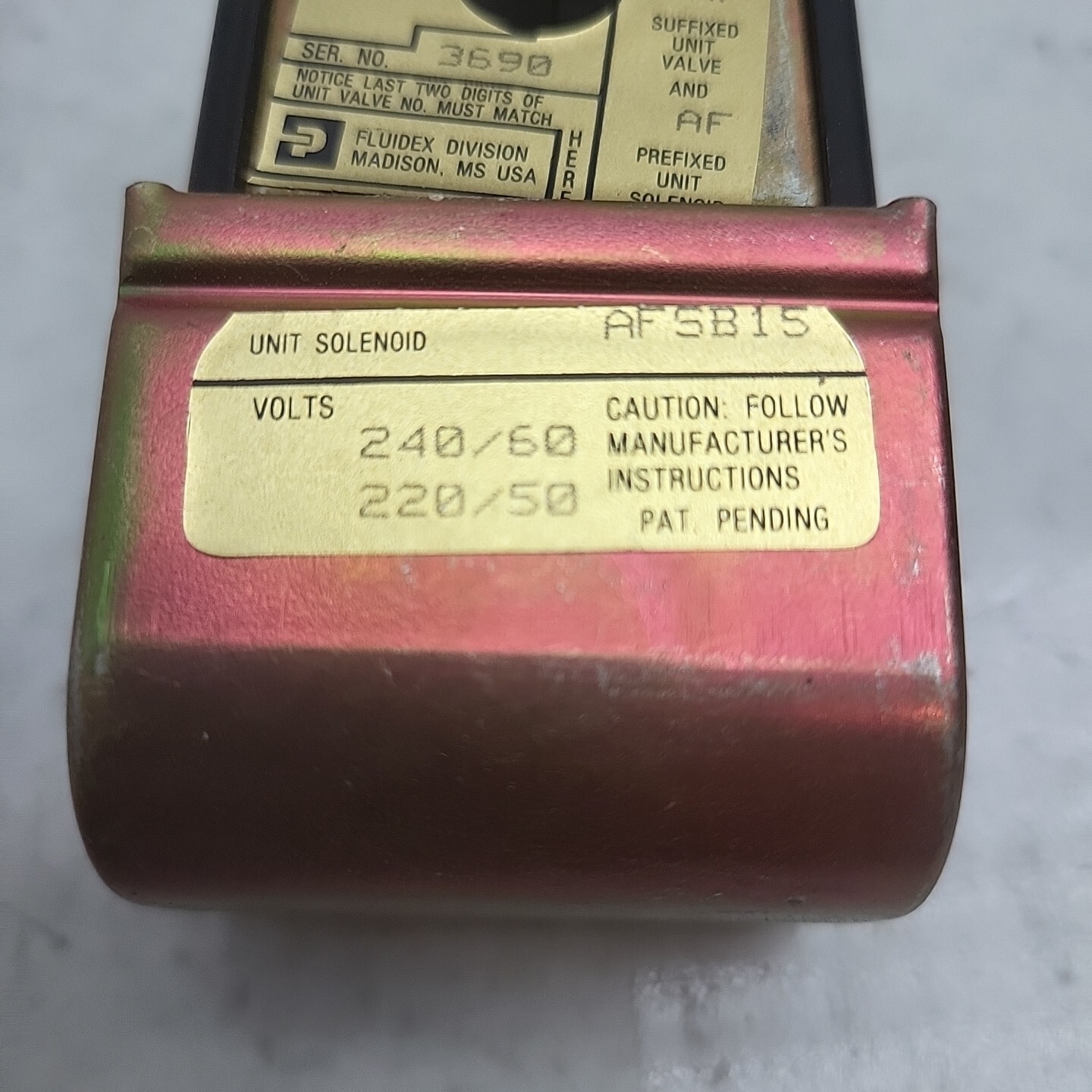 Parker AFSB15 Splice Box Coil 240/220V Unit Solenoid 60/50 Hz 6.9 Watt