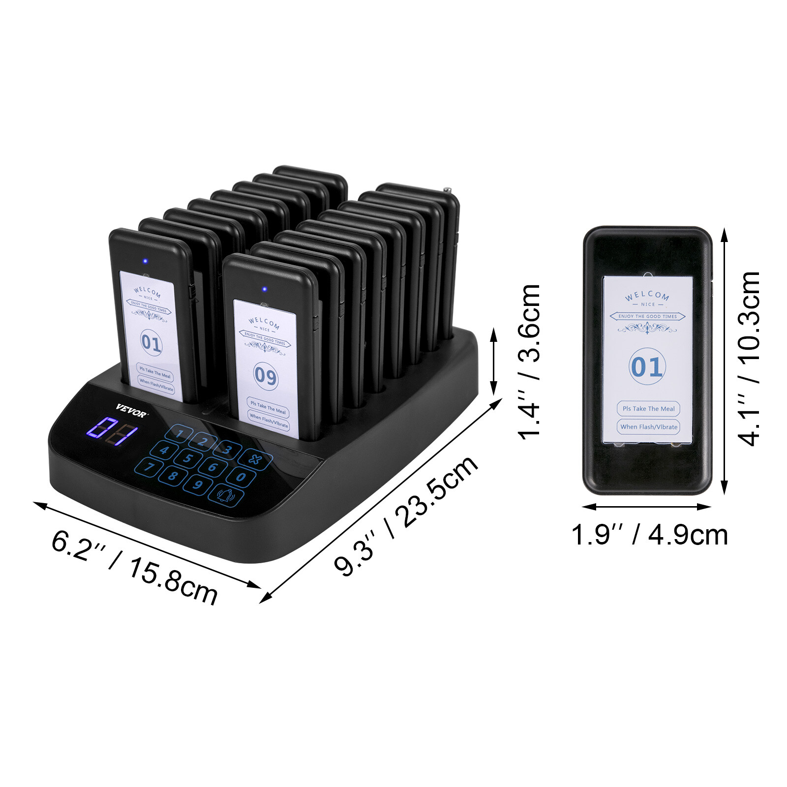 VEVOR 16 Restaurant Pagers Wireless Guest Paging System Queuing Calling Beeper