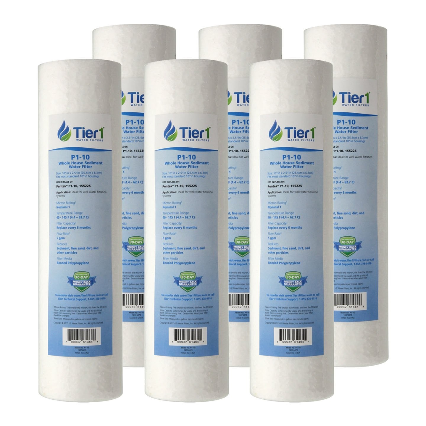 10 x 2.5 Inch 1 Micron Spun Wound Sediment Water Filter 6 Pack