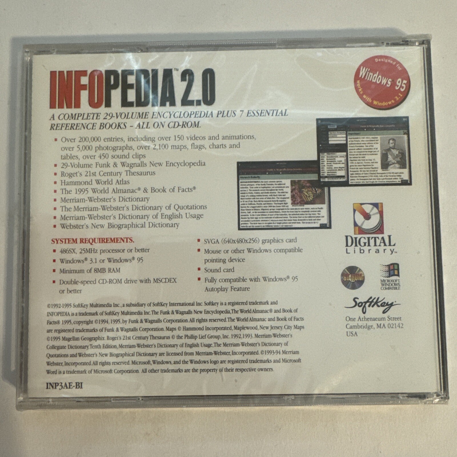 CD Rom Infopedia 2.0 Ultimate Multimedia Encyclopedia Soft Key 92-95 PC