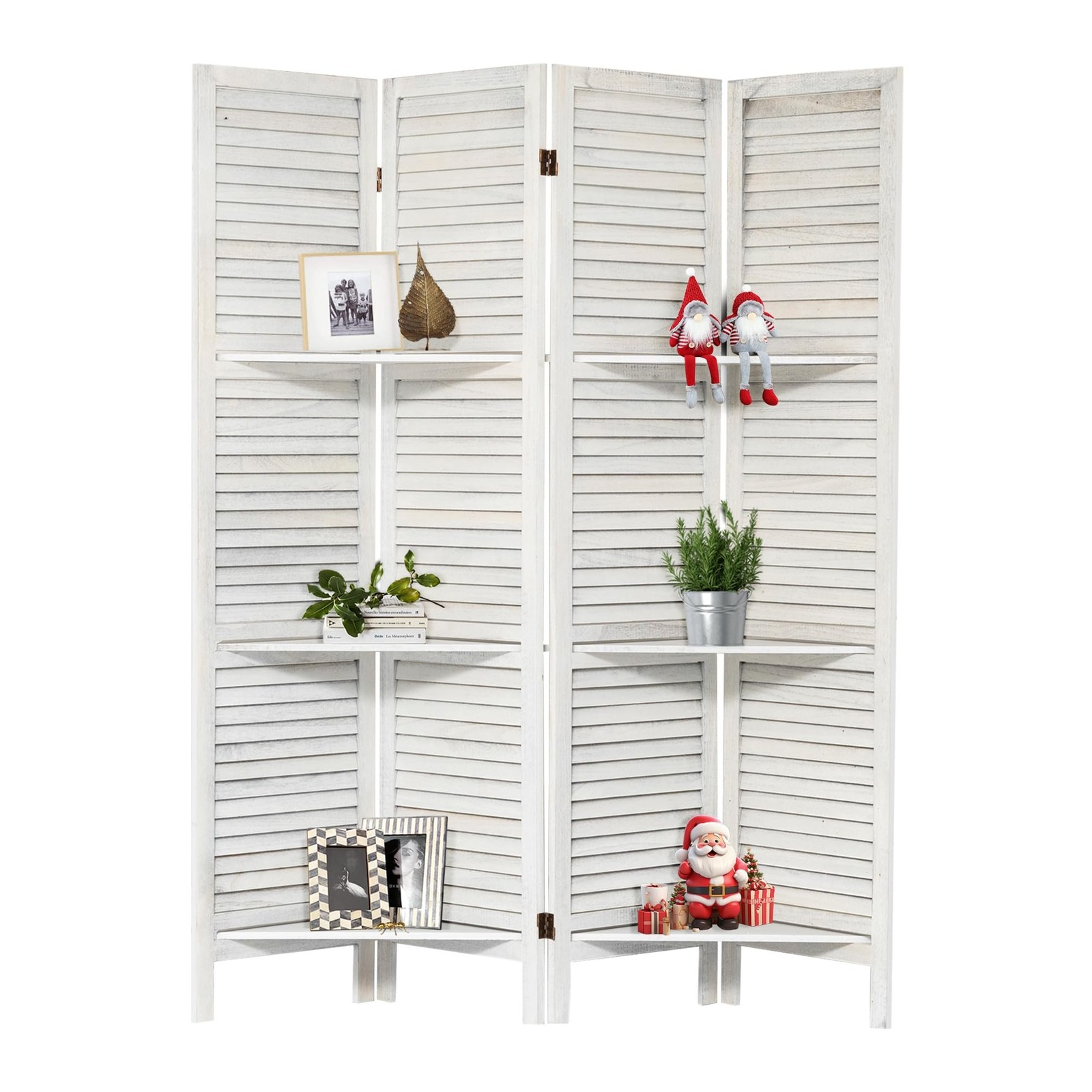 NicBex 4 Panel Room Divider 5.6FT Louvered Design Room Dividers with Display ...