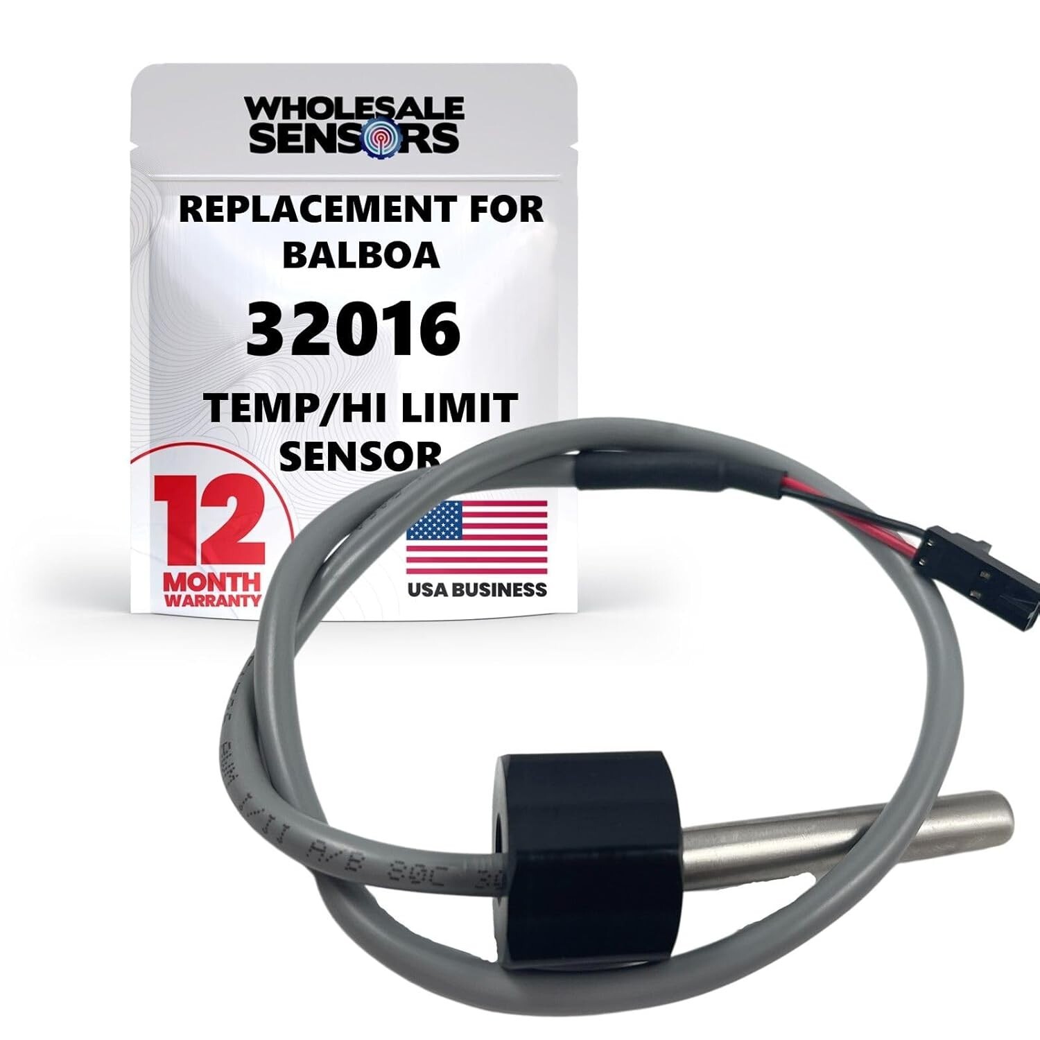 Balboa 32016 Replacement Temp/Hi Limit Sensor, 24" Cable, 1/4" Bulb, 2-pin