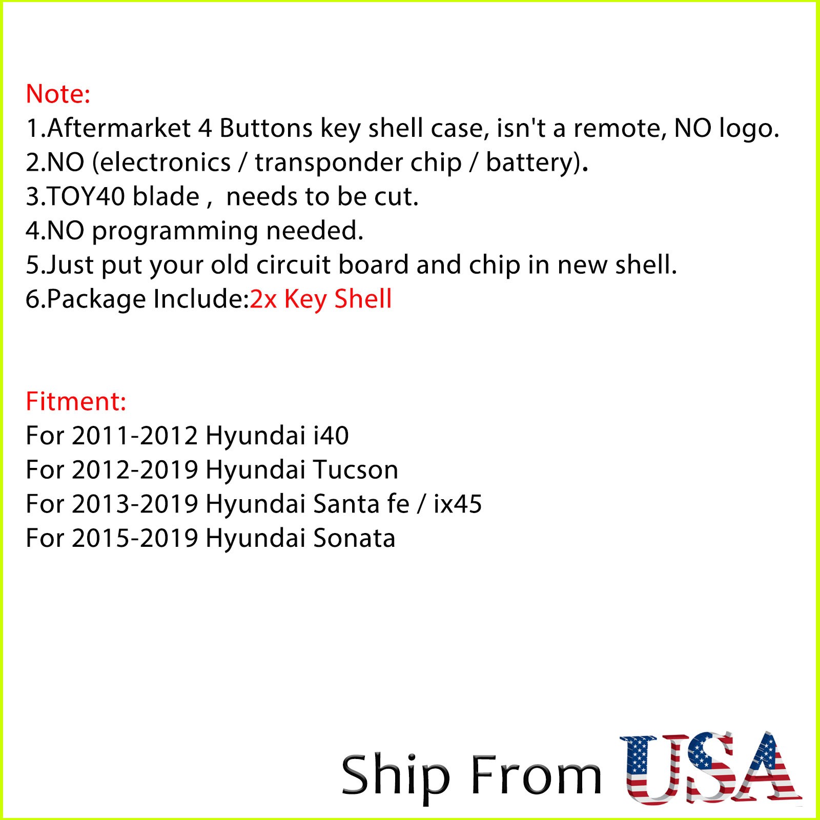2 For 2013-2019 Hyundai Sonata Santa Fe Flip Remote Key Fob SHELL CASE 4 Button