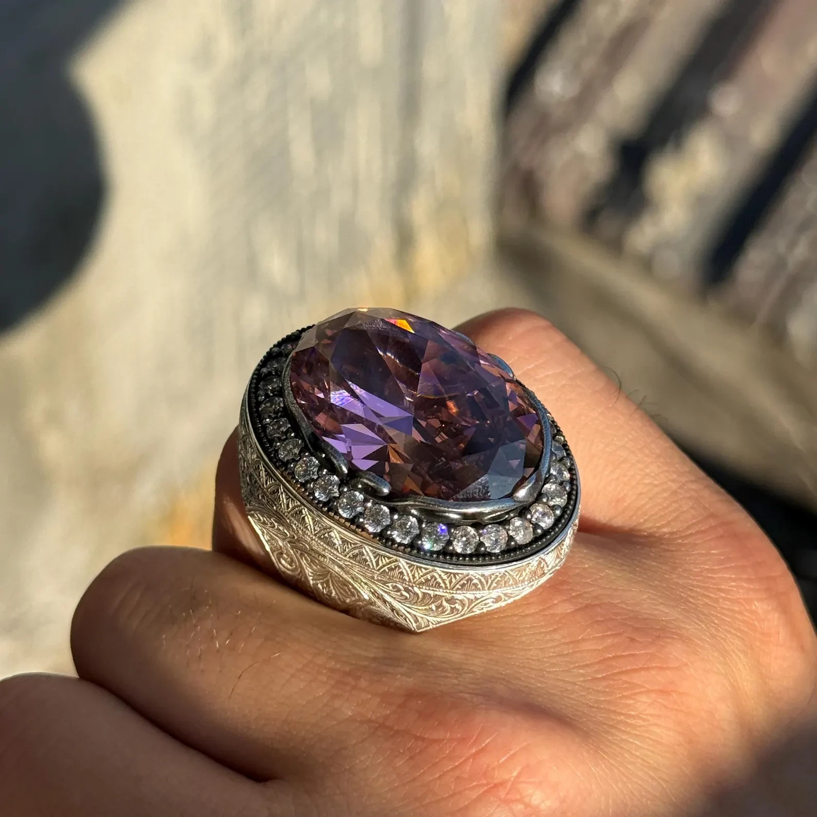Men's Large Moissanite Quartz Ring – Heavy Turkish Handmade Statement Ring