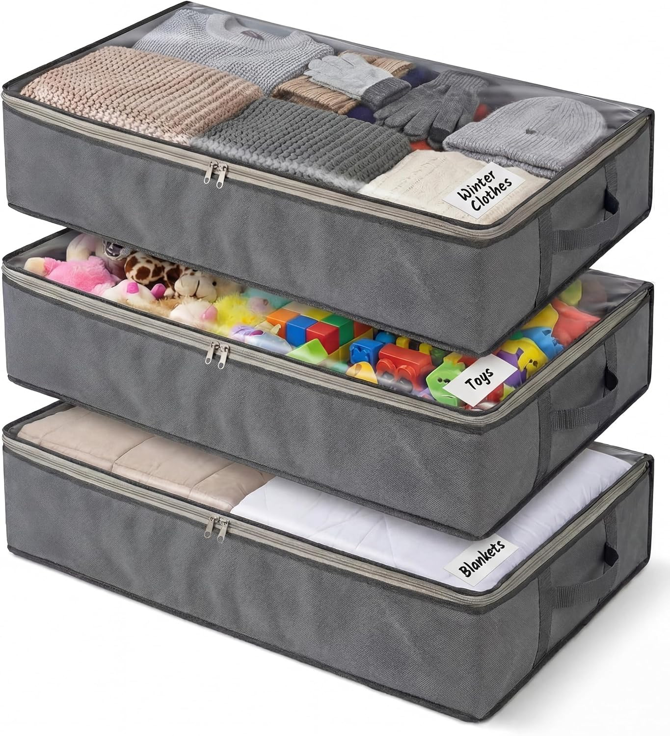 Neatnestly Smartcube under Bed Storage Bags - 3 Pack Large 39" X 18" X 6" Gray C