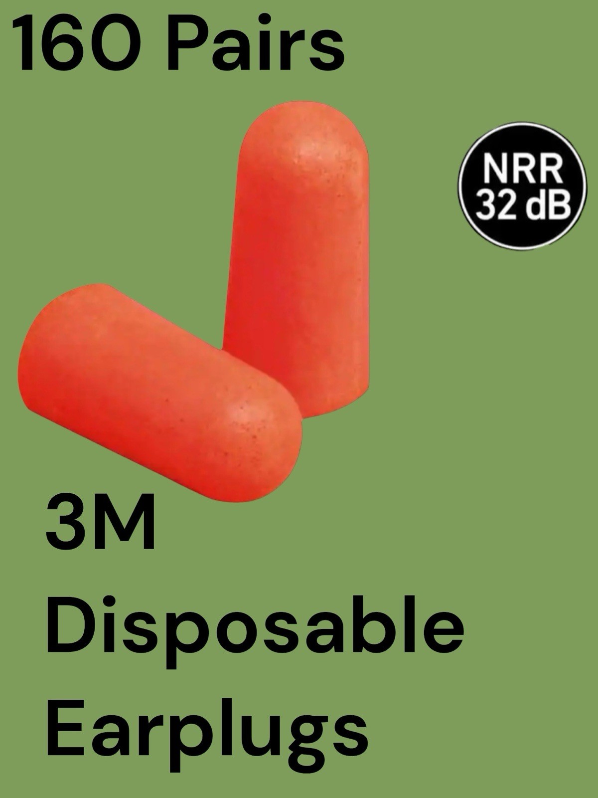 3M Disposable EAR PLUGS Protection Nrr 32 dB 160-Pairs 92800H80DC (!)