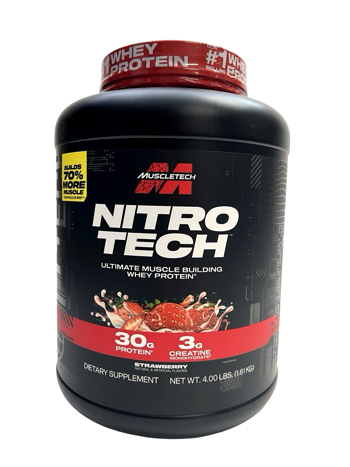 MuscleTech Nitro Tech Whey Protein Milk Strawberry 4 Pounds Exp June 2028