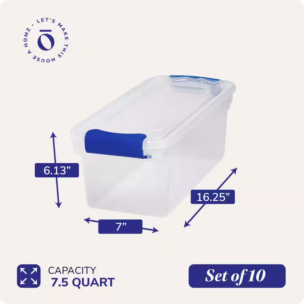 7.5 Qt. Secure Latching Plastic Stackable Storage Container in Clear, 10-Pack