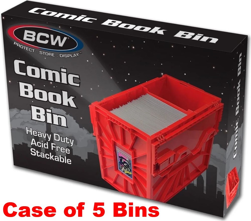 Case of 5 BCW Short Plastic Red Heavy Duty Stackable Comic Book Storage Bins