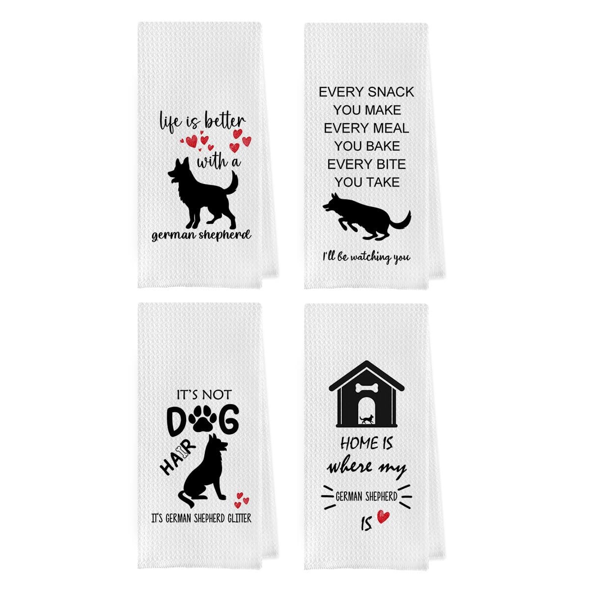 4 PCS Gqtt German Shepherd Dish Towels, 16x24 inch, Waffle Weave, Hand Towel