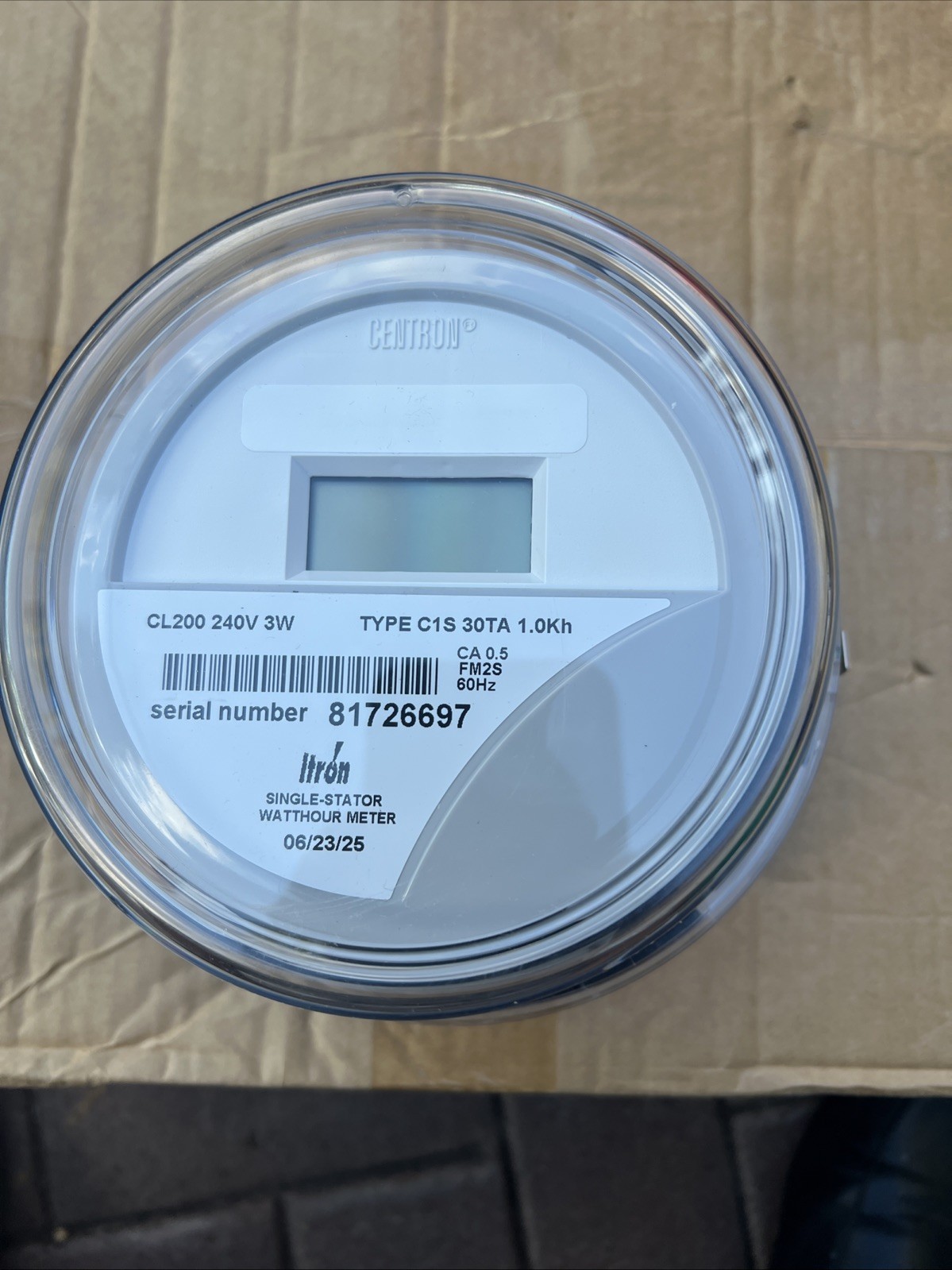 Itron Centron CL200 Single-Stator Watthour Meter, 240V, 3W, C1S, 30TA, 1.0Kh