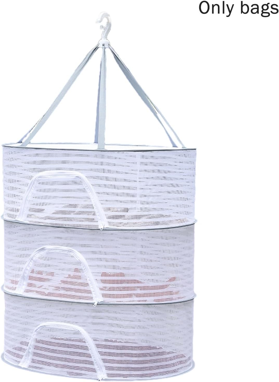 3 Layer Hanging Herb Drying Rack Mesh Net with Zipper Foldable Dryer Size M