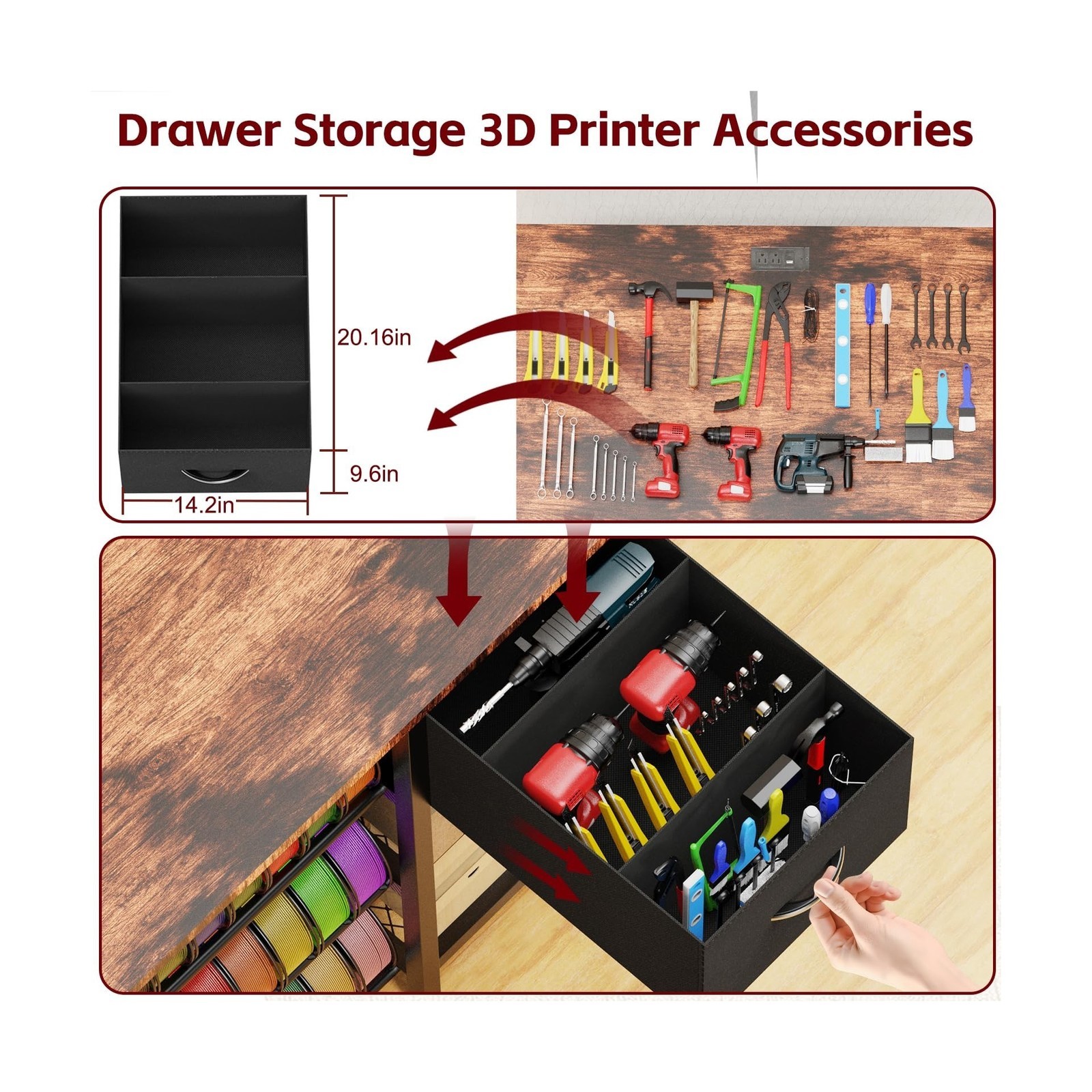 3D Printer Stand with Filament Storage Rack, 3D Printer Table with Power Outl